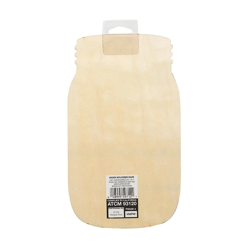 Plaid Mason Jar Wooden Layered Shape, 10" x 5.8"