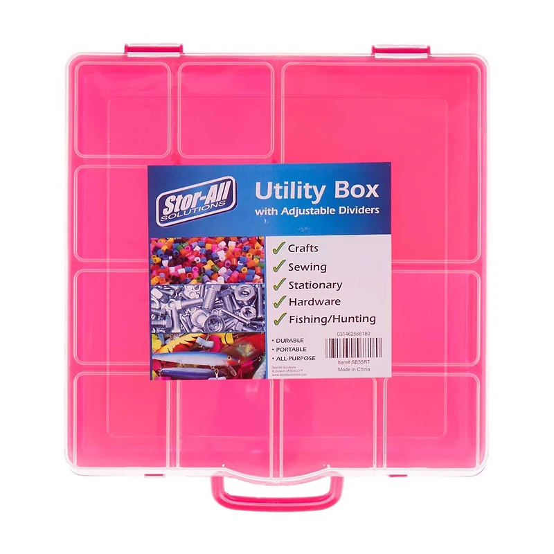 Utility and Craft Storage Box with Adjustable Dividers