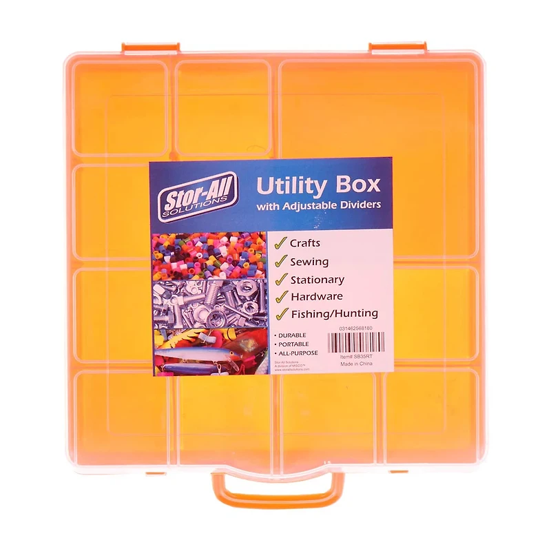 Utility and Craft Storage Box with Adjustable Dividers