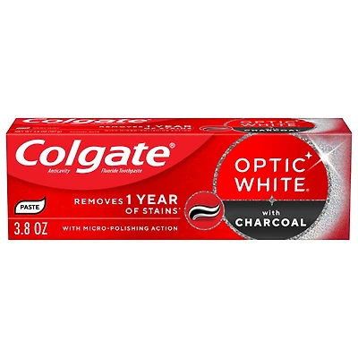 Colgate Optic White with Charcoal Teeth Whitening Toothpaste, Anticavity Toothpaste with Fluoride, Cool Mint Flavor, 3.8 oz