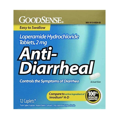 GoodSense Loperamide Anti-Diarrheal Caplets, 12 Count