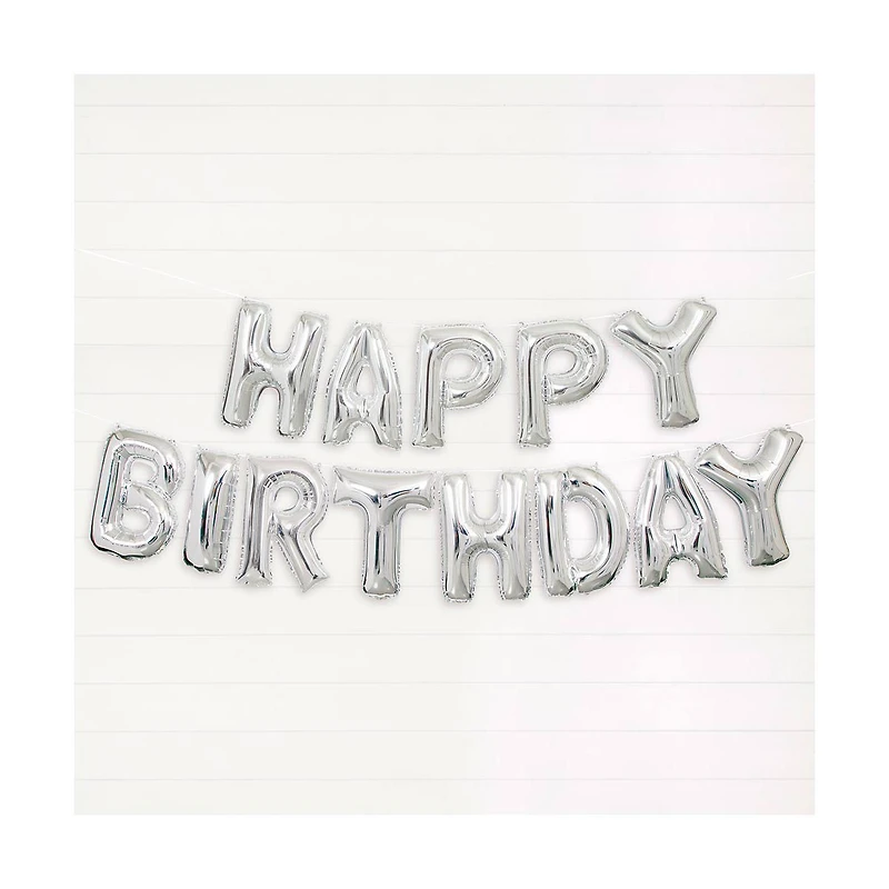 Foil Silver Happy Birthday Letter Balloon Banner Kit