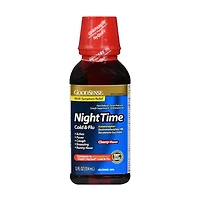 GoodSense NightTime Cold & Flu Multi-Symptom Relief Liquid, Cherry, 12 fl. oz.