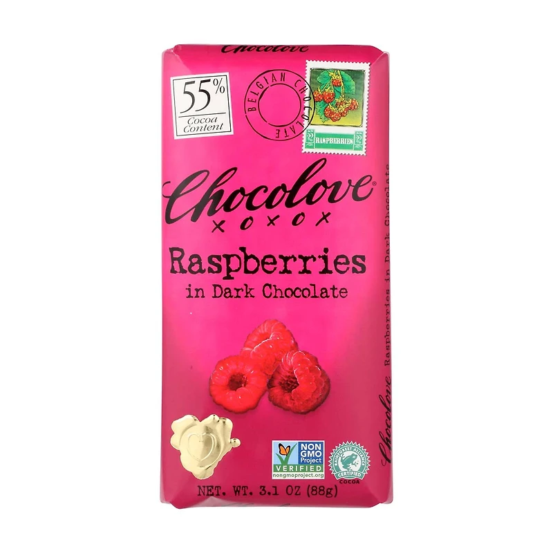 Chocolove Raspberries in Dark Chocolate Bar