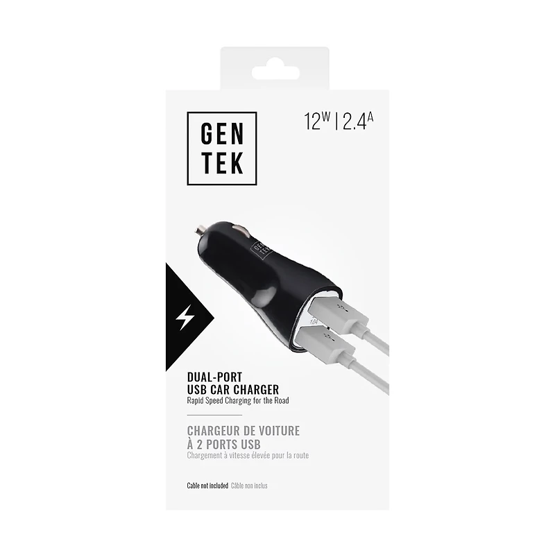 GENTEK Black Dual-Port USB Car Charger