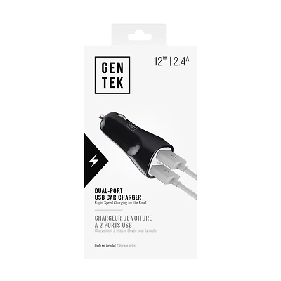 GENTEK Black Dual-Port USB Car Charger