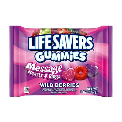 LIFE SAVERS Gummies Message Hearts & Rings Valentine's Candy, Wild Berry, 2 oz