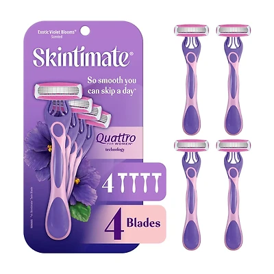 Skintimate Exotic Violet Blooms 4 Blade Disposable Razor, 4 ct