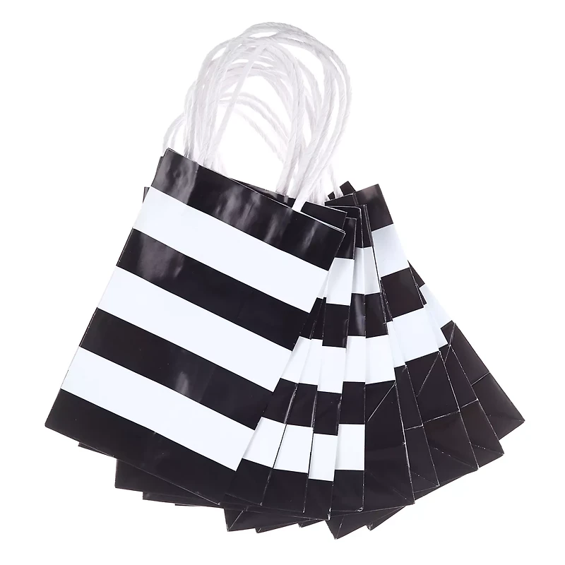 Gift Bags, Black and White Striped, 10 Pack