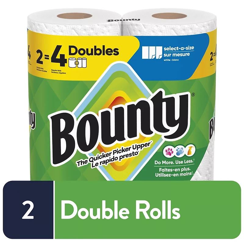 Bounty Paper Towels Select-A-Size White, 2 Double Rolls, 82 Sheets Per Roll