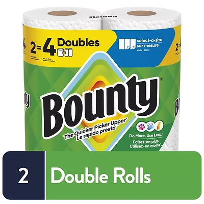 Bounty Paper Towels Select-A-Size White, 2 Double Rolls, 82 Sheets Per Roll