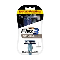 BIC Flex 3 Titanium Men's Disposable Razors, 3 ct