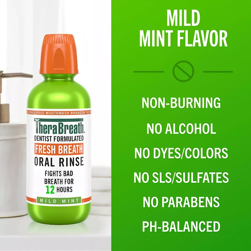 TheraBreath Fresh Breath Mouthwash, Mild Mint, Alcohol-Free, 10 fl oz