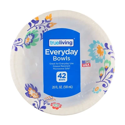 True Living Everyday Disposable Paper Bowls, 20 fl oz, 42 ct