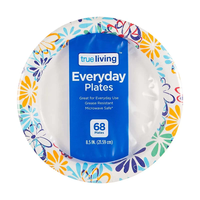Trueliving Paper Plates, 8.5 in, 68 Count