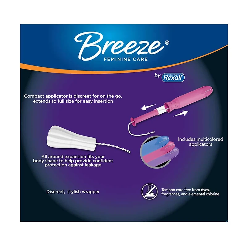Rexall Breeze Tampons with Compact Applicator, Unscented Super, 18 ct