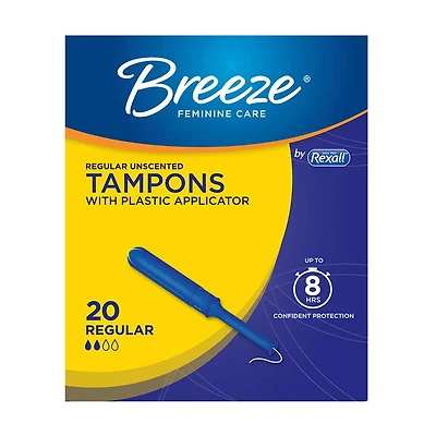 Breeze Unscented Plastic Tampons, Regular, 20 ct