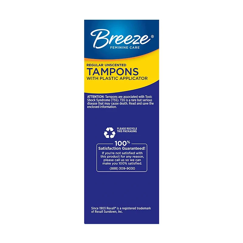 Breeze Unscented Plastic Tampons, Regular, 20 ct