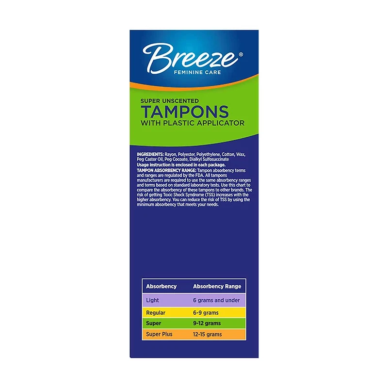 Breeze Unscented Tampons, Super Plus, 18 ct