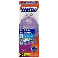 Hefty Ultra Strong 13 Gallon Trash Bags, Tall Kitchen Trash Bags, Purple, Fabuloso Scent, 24 Bags