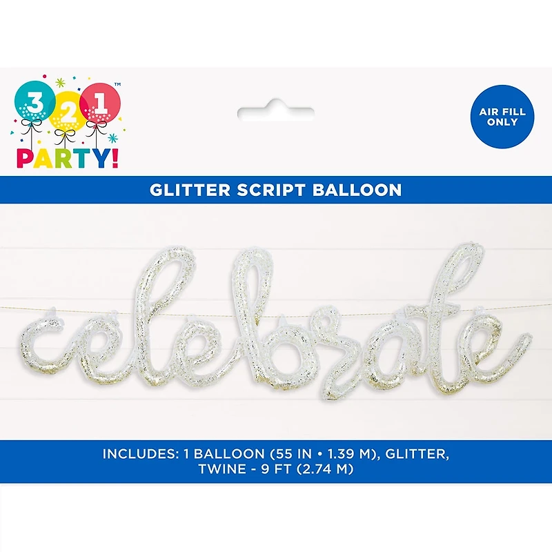 321 Party! Clear Plastic Jelly "Celebrate" Confetti Balloon Banner, 4.5 ft.
