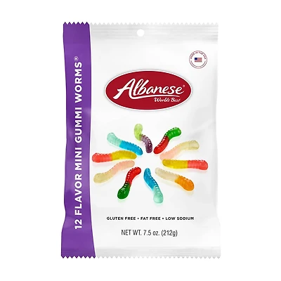 Albanese World's Best 12 Flavor Mini Gummi Worms, 7.5 oz