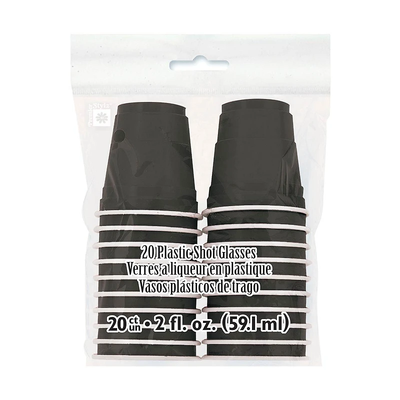 Black Plastic 2-oz. Shot Glasses, 20 Count