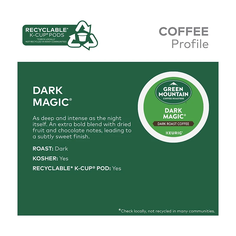 Green Mountain Coffee Roasters Dark Magic K-Cup Pods, Dark Roast, 10 ct