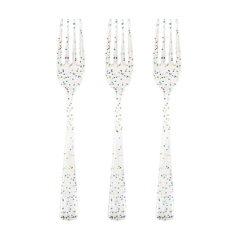 321 Party! Rainbow Glitter Plastic Forks, 18 Count