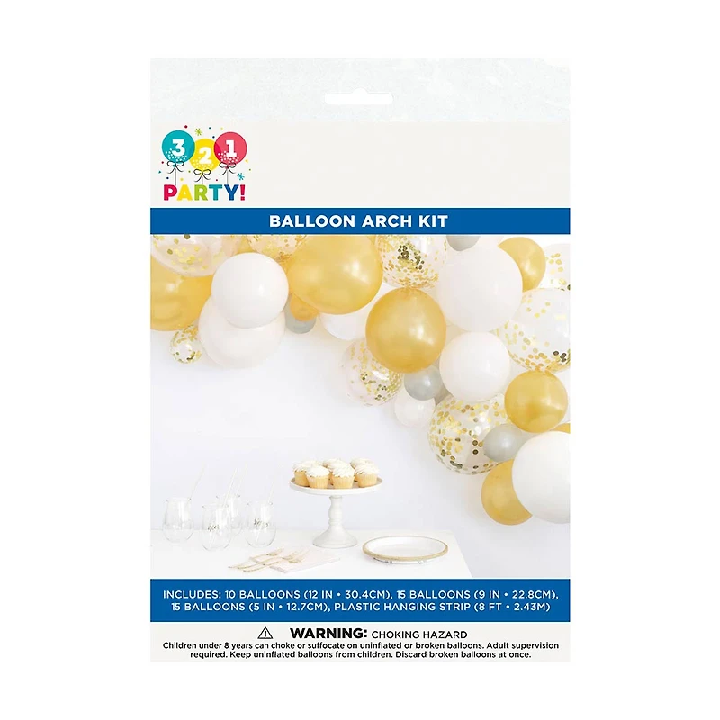 321 Party! Silver & Gold Balloon Arch Kit, 40 Piece