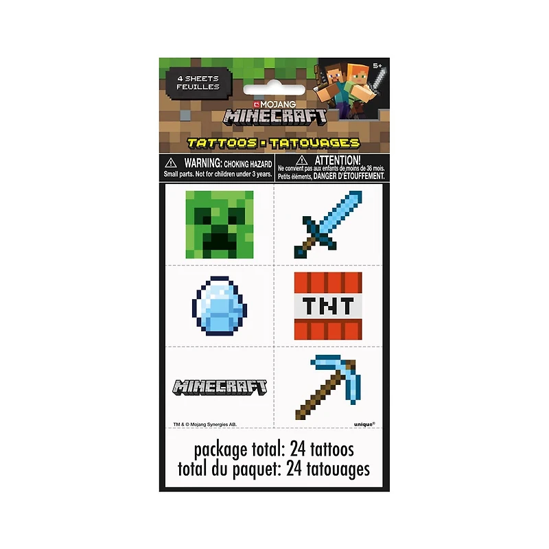 Unique Party Favors Minecraft Tattoos, 24 ct
