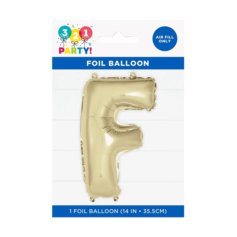 Golden Foil Letter 'F' Balloon, 14 Inches