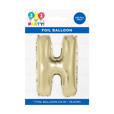 Golden Foil Letter 'H' Balloon, 14 Inches