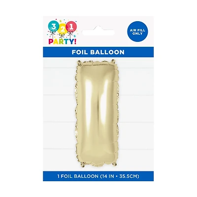 Golden Foil Letter 'I' Balloon, 14 Inches