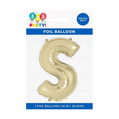 Golden Foil Letter 'S' Balloon, 14 Inches