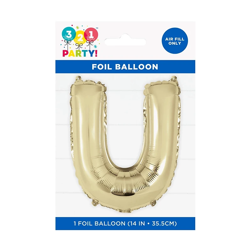 Golden Foil Letter 'U' Balloon, 14 Inches
