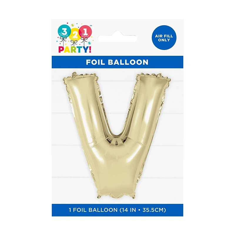 Golden Foil Letter 'V' Balloon, 14 Inches
