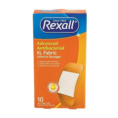 Rexall Advanced Antibacterial Fabric Adhesive Bandages XL, 10 ct