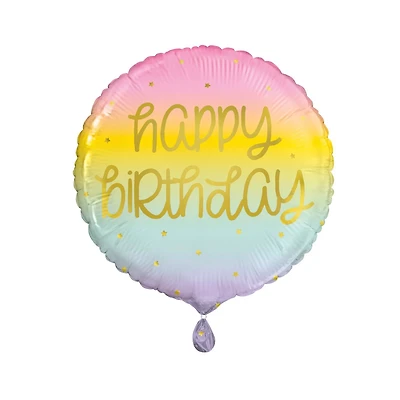 Pastel Rainbow "Happy Birthday" Balloon, 17 in