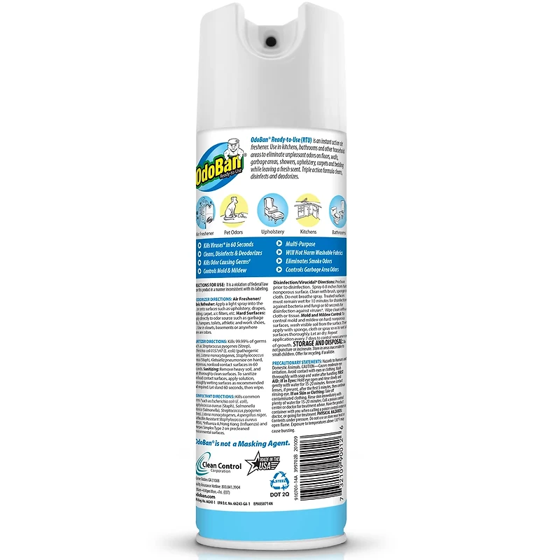 OdoBan Fabric and Air Freshener Disinfectant Spray, Fresh Linen Scent, 14.6 oz.