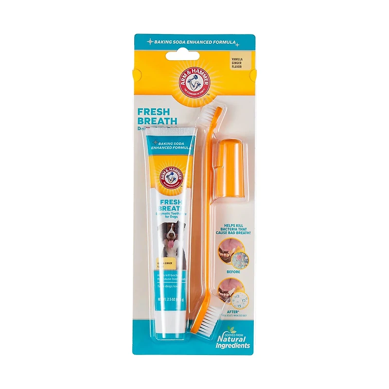 Arm & Hammer Advanced Care Fresh Breath Dog Dental Kit Vanilla Ginger Flavor, 2.5 oz.
