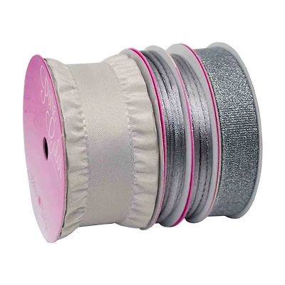 Pure Color Gray and White Ribbon Set