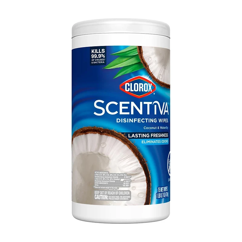 Clorox Scentiva Disinfecting Wipes, Coconut and Waterlily, 75 Count