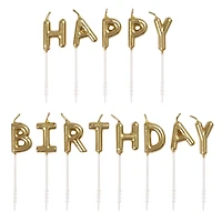 Gold "Happy Birthday" Letter Birthday Candles, 13 Count