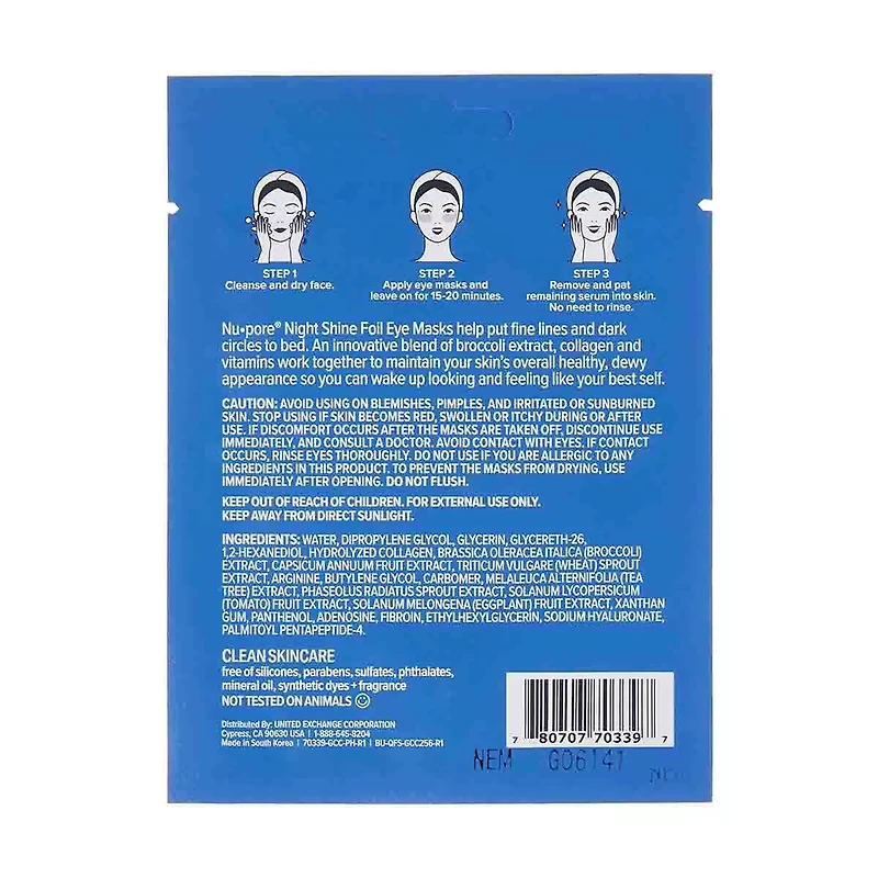 Nu-Pore Night Shine Foil Eye Masks, 1 Pair