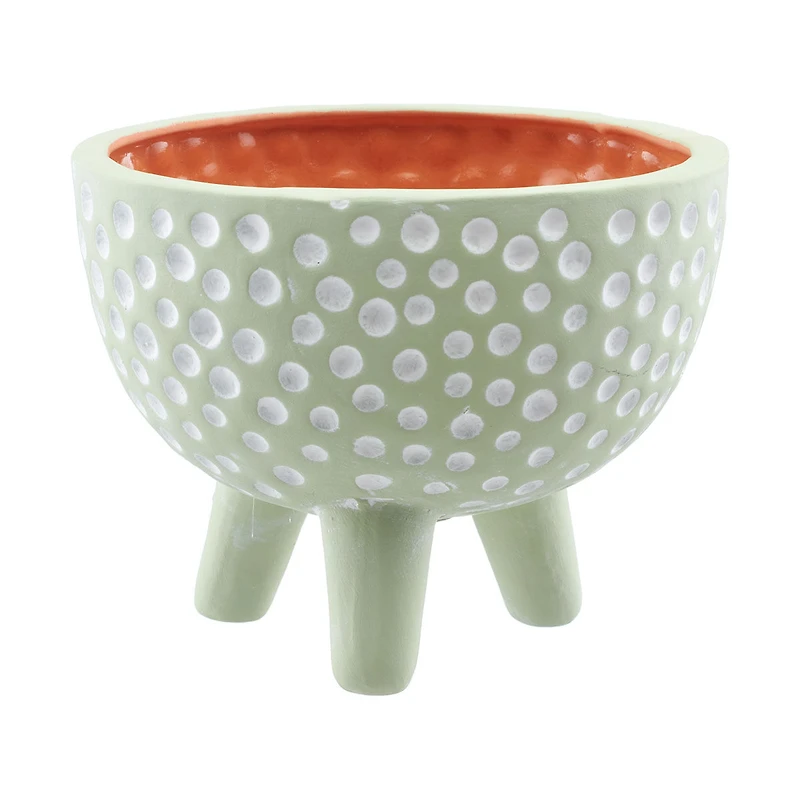 Green Dot Patterned Terra Cotta Planter with Legs