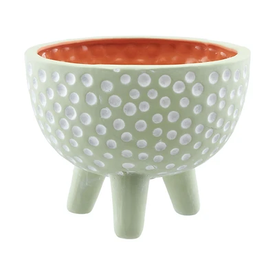 Green Dot Patterned Terra Cotta Planter with Legs