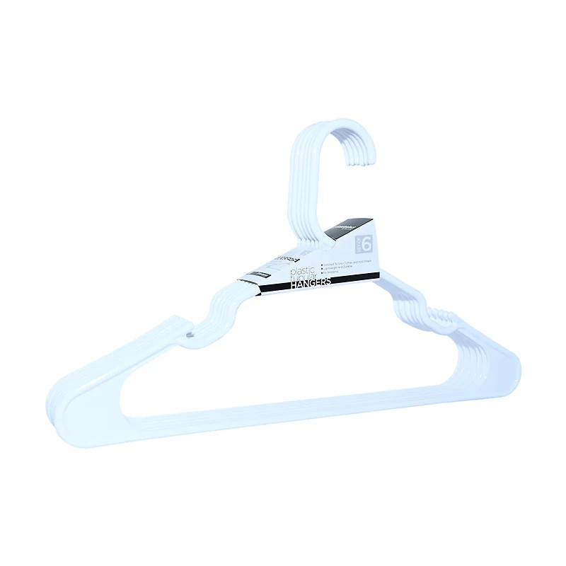 White Plastic Hangers, 6 PK