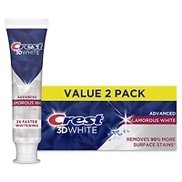 Crest Toothpaste 3DWhite Advanced Teeth Whitening, Glamorous White, 3.3 oz, 2 pk