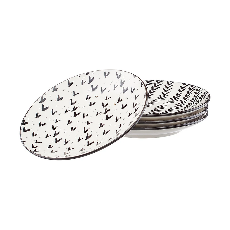 Black and White Arrow Patterned Appetizer Plates, Set of 4